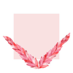 Obraz premium Watercolor hand painted romantic frame with v petals and light pink background squared fot invitations and greeting cards
