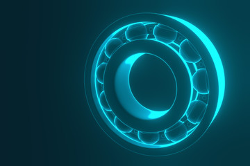3D rendering. Automotive bearings auto spare parts. Ball bearing on a blue background. Wheel bearing for truck, heavy duty and car.
