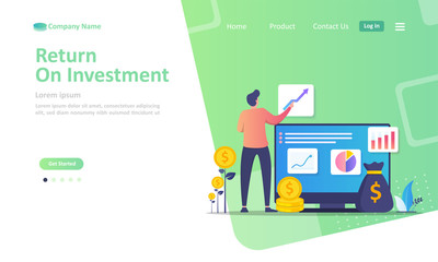ROI concept, Return on investment, people managing financial chart, profit income,  Suitable for web landing page, ui, mobile app, banner template. Vector Illustration.