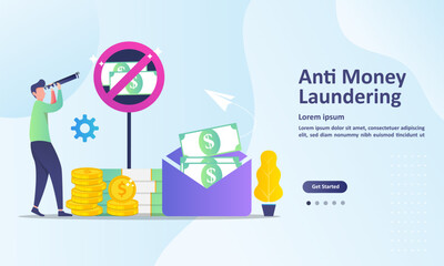  AML concept, anti money laundering , stop corruption and illegal business,  Suitable for web landing page, ui, mobile app, banner template. Vector Illustration. 