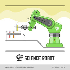 Science robot flat iswolated illustration with scientific research arm machine mockup (The ability to easily change the color) and glyph icon.