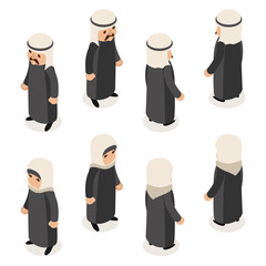 Arab traditional national ethnic muslim female woman man male clothes isometric isolated character flat design vector illustration