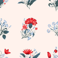 Seamless pattern Vector floral design with roses . Romantic background print