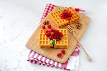Homemade Waffles With Berry And Honey