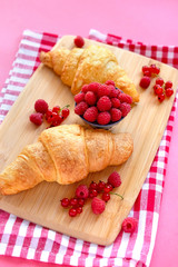 Homemade Croissant And Fresh Raspberry.