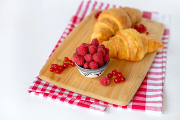 Homemade Croissant And Fresh Raspberry.