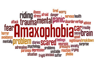 Obraz premium Amaxophobia fear of riding in a car word cloud concept