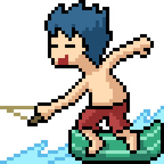 Fototapeta premium vector pixel art boy surfboard