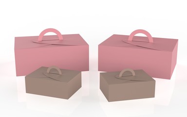 gift packaging box with handle mock up for cake paperboard packaging container template for muck up.  3d illustration