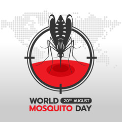 world mosquito day banner with mosquito Drinking blood in circle focus on earth world abstract dot map texture background vector design