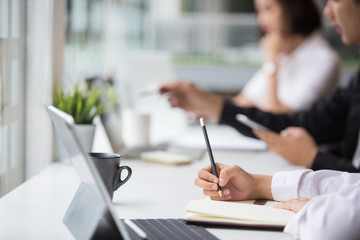 Start-up Asia business team in meeting and helped analyze the marketing problems of the company. Start up concept