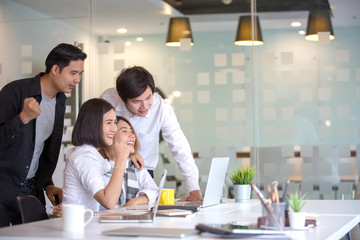 Start-up Asia business team in meeting and helped analyze the marketing problems of the company. Start up concept