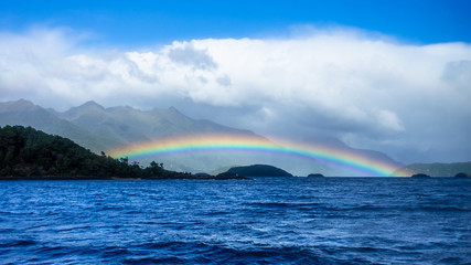 rainbow at Lake Manapouri New Zealand