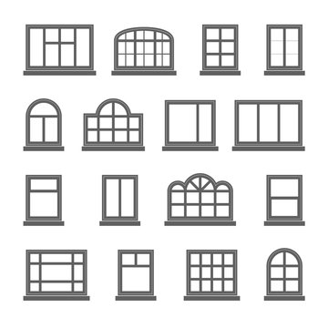 Silhouette house empty comfort windows estate building decoration icons set flat design template vector illustration