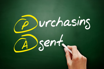 PA - Purchasing agent acronym, business concept on blackboard
