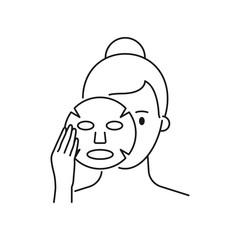 Vector illustration of woman apply facial mask sheet outline style