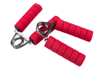 red carpal expander, couple, on a white background, for training arms