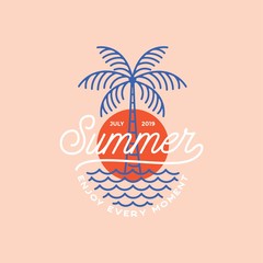 Summer Vibes logo, poster and banner design in trendy linear style - lettering and icons © Astart