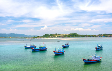 Fishing Boats in the beautiful Vung Ro bay in Phu Yen, Vietnam