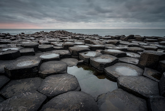 Basalt columns of the Giant's Causeway at sunset, County Antrim, Northern Ireland