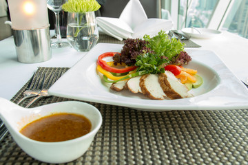 delicious chicken slice salad in white plate