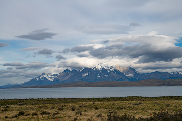 Patagonian landscape with mountains and clouds