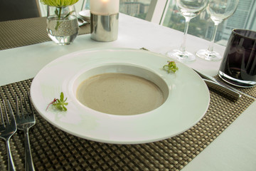  delicious mushroom soup in white bowl