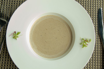  delicious mushroom soup in white bowl