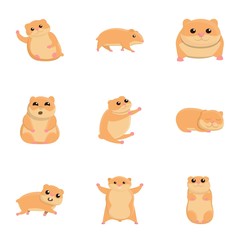 Cute hamster icon set. Cartoon set of 9 cute hamster vector icons for web design isolated on white background
