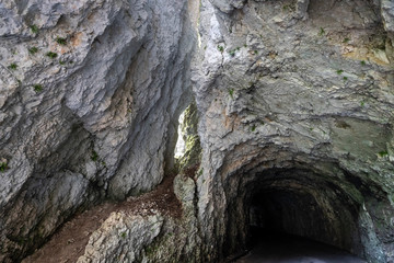 The old road and the gorge of Cellina valley in Italy