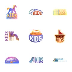 Yard playground logo set. Cartoon set of 9 yard playground vector logo for web design isolated on white background