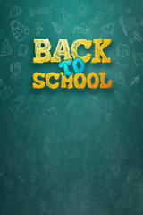 Creative background, inscription Back to school, elements of education and space for text in the background. Flyer A4, poster for sale, discounts. 3D illustration, 3D rendering © Aliaksandr Marko