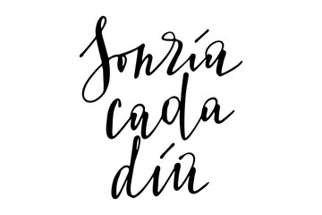 Phrase spanish smile every day handwritten text vector