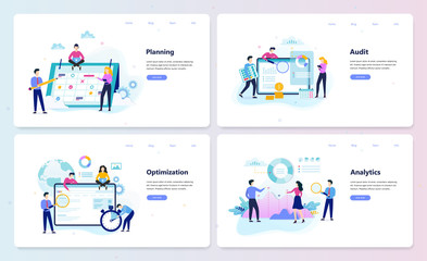 Business web banner set. Planning, optimization, analytics