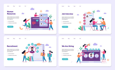 Recruitment web banner concept set. Job interview