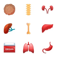 Human organ transplant icon set. Cartoon set of 9 human organ transplant vector icons for web design isolated on white background
