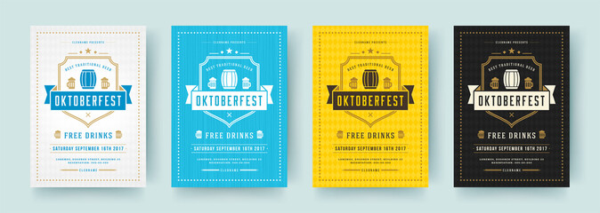 Oktoberfest flyers or posters retro typography vector templates design invitations beer festival celebration.