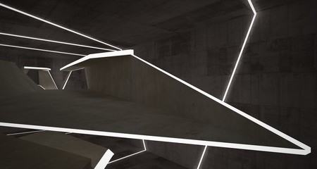 Abstract brown and beige  concrete interior with neon lighting. 3D illustration and rendering.