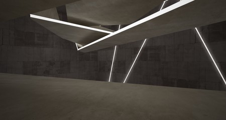 Abstract brown and beige  concrete interior with neon lighting. 3D illustration and rendering.