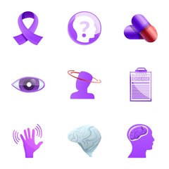Medical Alzheimer disease icon set. Cartoon set of 9 medical Alzheimer disease vector icons for web design isolated on white background