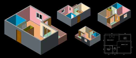 Fototapeta premium Empty floor plan. Isolated on black background. 3d Vector illustration.