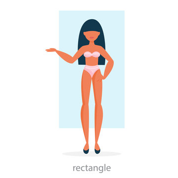 Rectangle body shape. Woman standing in the underwear