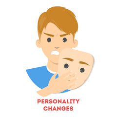 Personality changes concept. Man hide the emotion