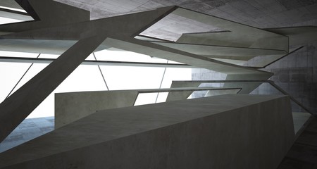 Fototapeta premium Streszczenie białe i betonowe wnętrze. Ilustracja i renderowanie 3D.