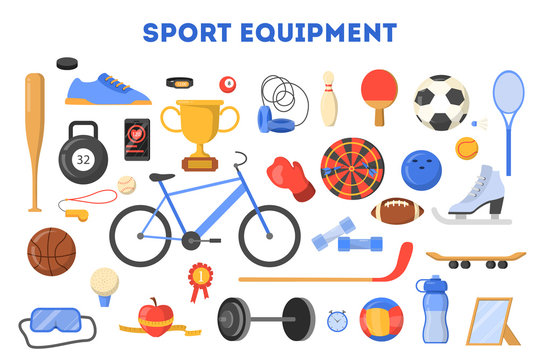 Sport equipment set. Collection of various object