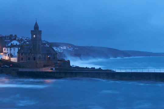 Early morning in a gale at Porthleven, Cornwall