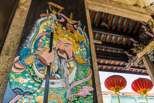 Ornate doors at Han Jiang Ancestral Temple in George Town, UNESCO World Site, Penang Island, Malaysia