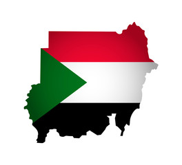 Vector illustration with national flag with shape of Sudan map (simplified). Volume shadow on the map