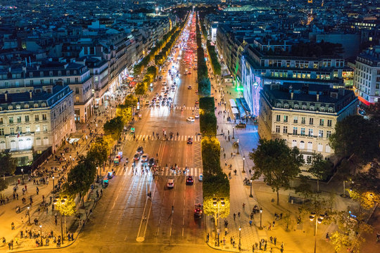 Avenue des Champs-Elysees at night, Paris, France