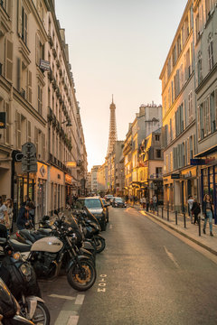 Gros-Caillou, University Street with Eiffel Tower in the background, Paris, France
